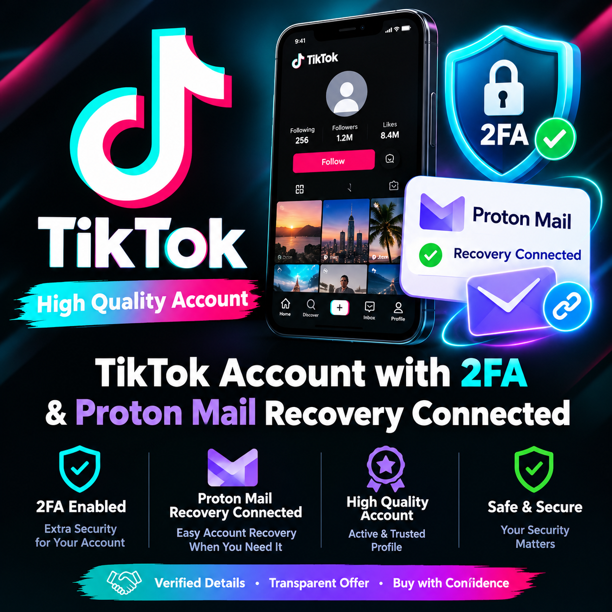 TikTok Account with 2FA Enabled & Proton Mail Recovery Connected